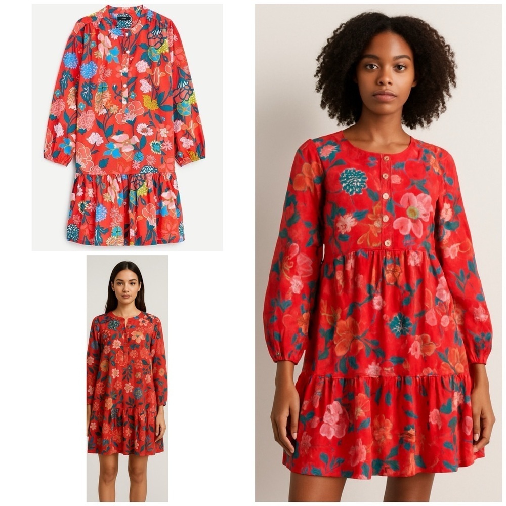 EUC J. Crew Bright Floral Swingy Cover-up Painted Floral Long Sleeves Dress L
